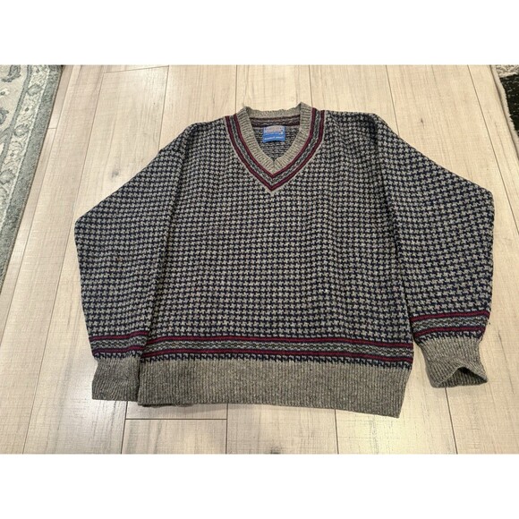 Vintage Pendleton Country Traditional’s Houndstooth Sweater Large  100% Wool - Picture 1 of 5